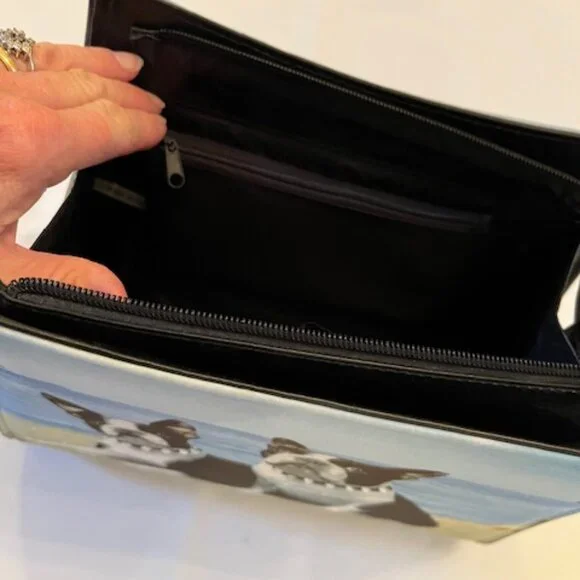 BOSTON TERRIERS | Print hand bag with Rhinestones-EUC - Picture 7 of 16